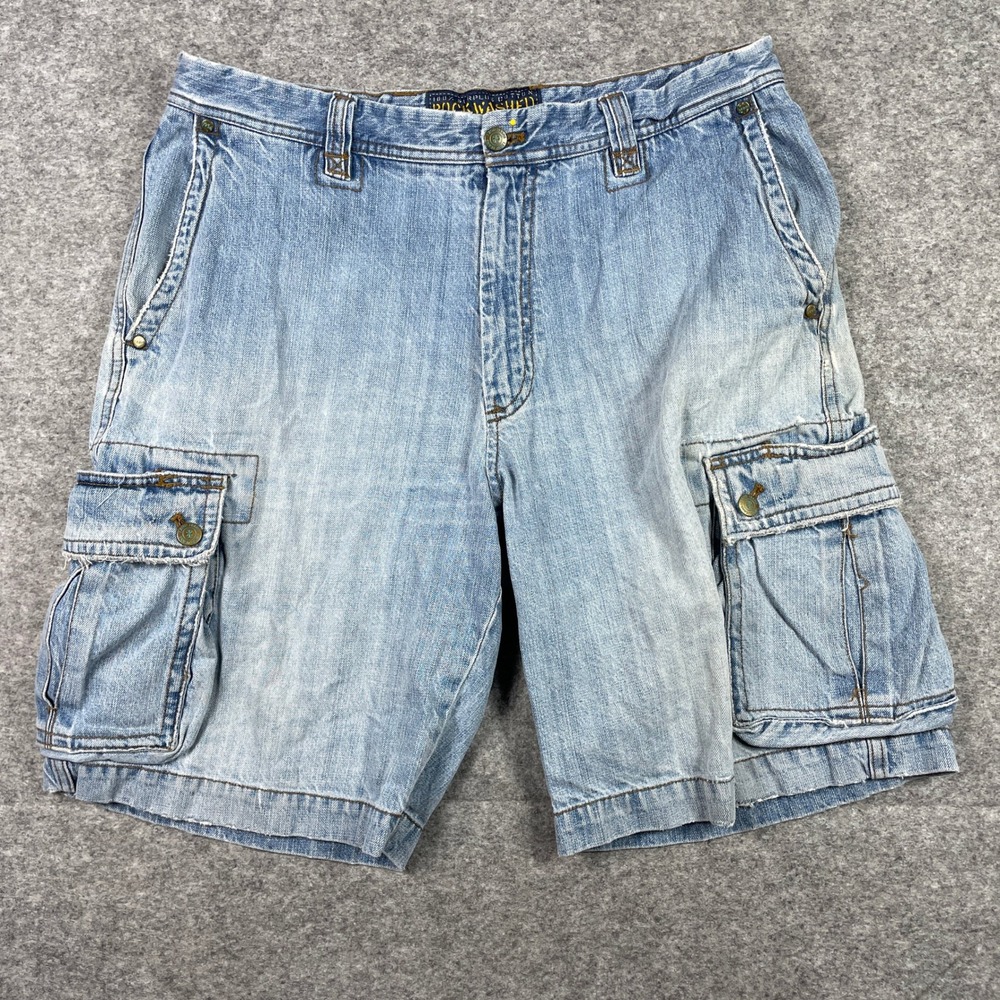 Vintage IZOD Cargo Shorts Jorts Mens 36 (Fits 34x10) Blue Rock Washed Relaxed
